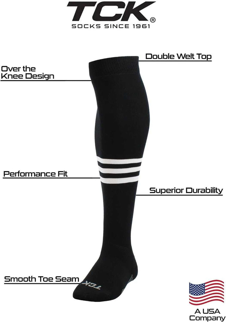 TCK Dugout Striped Over the Knee Baseball Socks - Black White - HIT a Double - 3