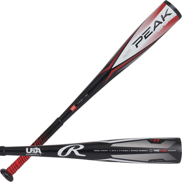 Rawlings 2024 Peak -11 2 5/8" USA Approved Big Barrel Tee Ball Bat - Black Red - HIT a Double - 1